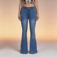 thumbnail image 1 of Cagogo Women's Plus Size Flare Leg High Waisted Jeans with Pockets Denim Casual Long Pants Streetwear Trousers Loose Fit Jeans for Everyday Wear, Blue L, 1 of 9