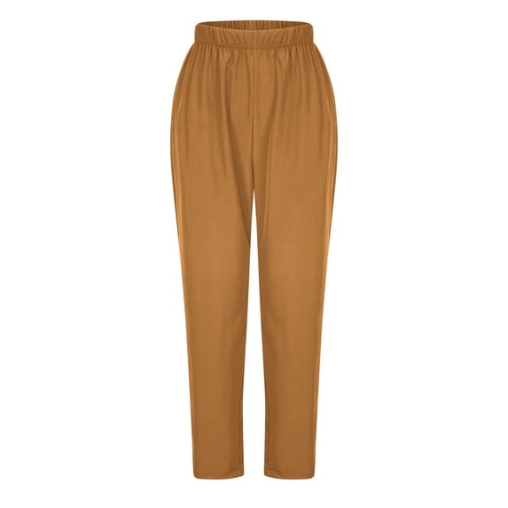 Cagogo Women's Plus Size Straight Leg Capri Pants Casual Elastic Waisted Flowy Palazzo Trousers Solid Lounge Beach Work Travel Wear Summer Clothes, Orange 2XL