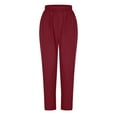thumbnail image 1 of Cagogo Women's Plus Size Straight Leg Capri Pants Casual Elastic Waisted Flowy Palazzo Trousers Solid Lounge Beach Work Travel Wear Summer Clothes, Wine 3XL, 1 of 4