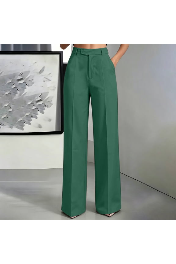 Women's Plus Size Wide Leg High Waisted Trousers with Pockets Solid Elegant Office Long Pants Dressy Work Trousers Casual Chic Beachwear Clothes, Green XL