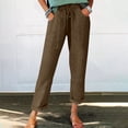 thumbnail image 1 of Cagogo Women's Straight Leg Capri Pants with Pockets Elastic Waist Casual Solid Vacation Trousers Summer Beach Cropped Lounge Travel Clothes, Brown 2XL, 1 of 8