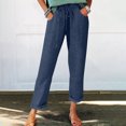 thumbnail image 1 of Cagogo Women's Straight Leg Capri Pants with Pockets Elastic Waist Casual Solid Vacation Trousers Summer Beach Cropped Lounge Travel Clothes, Navy S, 1 of 9