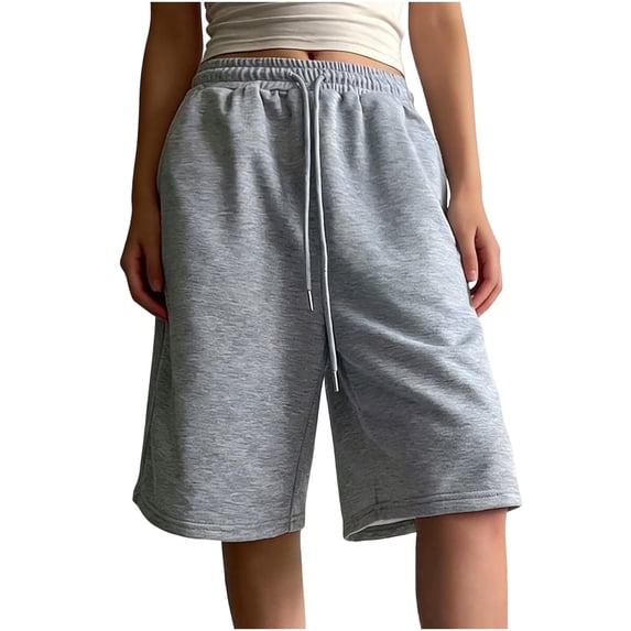 Cagogo Women's Straight Leg Drawstring Shorts Casual Loose Solid Lounge Shorts Streetwear Officewear Activewear Summer Beach Travel Trousers, Gray XL