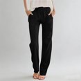 thumbnail image 1 of Cagogo Women's Straight Leg Elastic Waist Pants with Pockets Solid Casual Lounge Long Pants Vacation Travel Trousers Summer Beach Work Office, Black M, 1 of 5