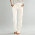 thumbnail image 1 of Cagogo Women's Straight Leg Elastic Waist Pants with Pockets Solid Casual Lounge Long Pants Vacation Travel Trousers Summer Beach Work Office, White 2XL, 1 of 5