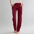thumbnail image 1 of Cagogo Women's Straight Leg Elastic Waist Pants with Pockets Solid Casual Lounge Long Pants Vacation Travel Trousers Summer Beach Work Office, Wine M, 1 of 5