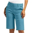 thumbnail image 1 of Cagogo Women's Straight Leg Mid Rise Shorts with Pockets Solid Casual Everyday Bermuda Shorts Vacation, Blue 2XL, 1 of 8