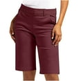 thumbnail image 1 of Cagogo Women's Straight Leg Mid Rise Shorts with Pockets Solid Casual Everyday Bermuda Shorts Vacation, Wine M, 1 of 8