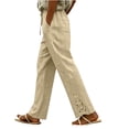 thumbnail image 1 of Cagogo Women's Straight Leg Trousers Elastic Waist Pants with Pockets Solid Casual Long Pants for Travel Vacation Lounge Work Wear Fall Outfits, Khaki XL, 1 of 6