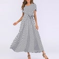 thumbnail image 1 of Cagogo Women's Summer Short Sleeve Curvy Dresses Under $5 Casual Polka Dots Flowy Swing Aline Empire Waist Maxi Long Sundress Crewneck Belt Elegant Black Shirt Dresses, 1 of 7