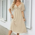 thumbnail image 1 of Cagogo Women's Summer Spring Casual Loose Empire Waist Maxi Long Sun Dresses Short Sleeve Flowy Swing Party Dresses Sexy V Neck Bowknot Going Out White Funaral Dresses, 1 of 5