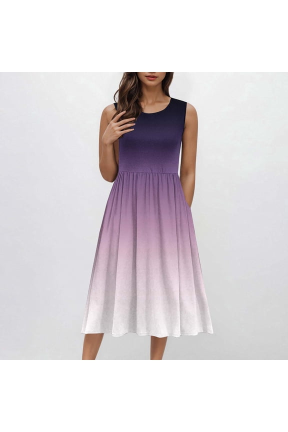 Women's Summer Tank Midi Dress with Pockets Sleeveless A-Line Dress Casual Floral/Plain T-Shirt Dress Flowy Swing Beach Party Wedding Guest Sundress