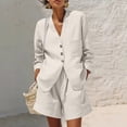 thumbnail image 1 of Cagogo Women's V Neck Blazer 2 Piece Set Casual Solid Boho Vacation Outfits Loose Long Sleeve Button Up Shirts Comfy Shorts Matching Lounge Summer Travel Clothes, White XL, 1 of 7