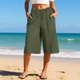 thumbnail image 1 of Cagogo Women's Wide Leg Capri Pants Elastic Waist Casual Loose Cropped Palazzo Trousers with Pockets Summer Beach Work Lounge Shorts, Army Green S, 1 of 6