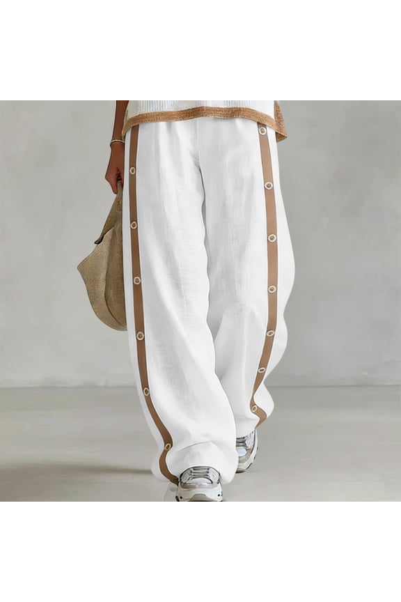 Women's Wide Leg Elastic Waist Loose Solid Casual Streetwear Long Lounge Pants Vacation Beach Travel Yoga Trousers, White L
