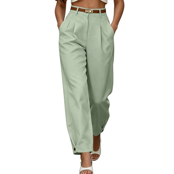 Cagogo Women's Wide Leg High Waisted Trousers with Pockets Solid Elegant Office Long Pants Work Trousers Casual Dressy Trousers for Women, Mint Green L