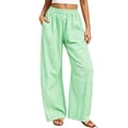 thumbnail image 1 of Cagogo Women's Wide Leg High Waisted Trousers with Pockets Plaid Casual Lounge Pants Vacation Travel Work Outfits Fall Fashion Clothes, Green S, 1 of 8