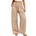 thumbnail image 1 of Cagogo Women's Wide Leg High Waisted Trousers with Pockets Plaid Casual Lounge Pants Vacation Travel Work Outfits Fall Fashion Clothes, Khaki S, 1 of 8