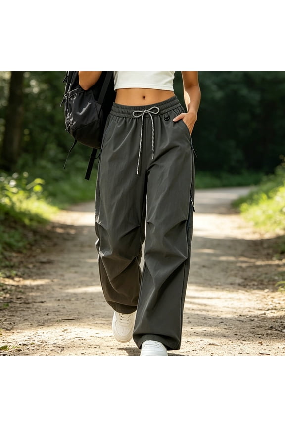 Women's Wide Leg High Waisted Trousers with Pockets Solid Casual Streetwear Loose Long Pants Travel Lounge Yoga, Gray 2XL