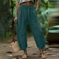 thumbnail image 1 of Cagogo Womens Cotton Linen Harem Pants Summer Loose Elastic Waist Flowy Casual Vacation Long Trousers Solid Palazzo Beach Lounge Yoga Drawstring, Blue S, 1 of 6