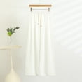 thumbnail image 1 of Cagogo Womens Drawstring Wide Leg Pants Plus Size Elastic Waist Loose Flowy Long Trousers Casual Beach Work Lounge Palazzo Pants, White 3XL, 1 of 5