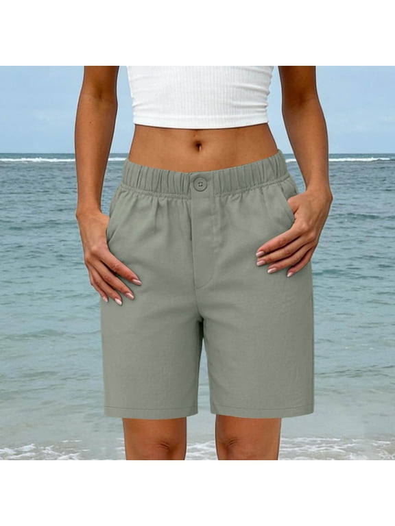 Womens Loose Elastic Waist Beach Shorts Casual Flowy Summer Vacation Solid Regular Fit Relaxed Drawstring Shorts for Travel Swim Lounge, Gray M