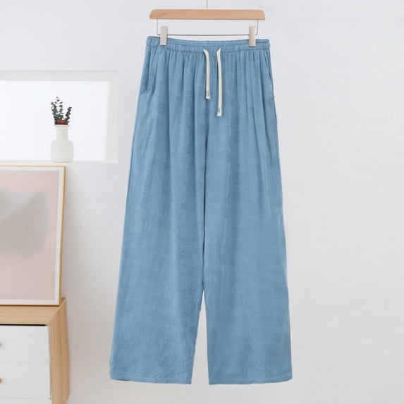 Cagogo Womens Plus Size Wide Leg Elastic Waist Drawstring Flowy Casual Loose Long Pants Trousers with Pockets Summer Beach Work Lounge, Light Blue 4XL