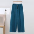 thumbnail image 1 of Cagogo Womens Plus Size Wide Leg Elastic Waist Drawstring Flowy Casual Loose Long Pants Trousers with Pockets Summer Beach Work Lounge, Dark Blue 5XL, 1 of 5
