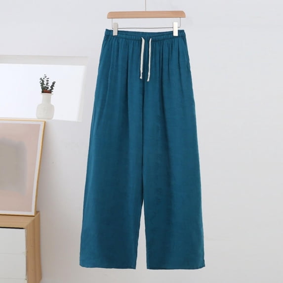 Cagogo Womens Plus Size Wide Leg Elastic Waist Drawstring Flowy Casual Loose Long Pants Trousers with Pockets Summer Beach Work Lounge, Dark Blue 5XL