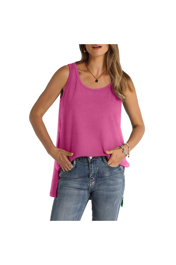 Womens Tank Tops Under $5 Sleeveless Workout Yoga Athletic Camis T Shirts Loose Fit Side Split Scoop Neck Tees Clothes Mothers Day Gift