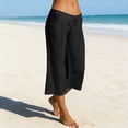 thumbnail image 1 of Cagogo Womens Wide Leg Capri Pants Summer Casual Elastic Waist Cropped Palazzo Trousers with Pockets Flowy Beach Vacation Pants, Black XL, 1 of 7