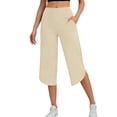thumbnail image 1 of Cagogo Womens Wide Leg High Waisted Capri Pants Summer Casual Loose Cropped Palazzo Trousers with Pockets Flowy Beach Work Lounge Clothes, Beige M, 1 of 9