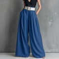 thumbnail image 1 of Cagogo Womens Wide Leg High Waisted Flowy Palazzo Pants Casual Loose Long Trousers for Office Work Beach Summer Fashion Clothes, Blue XL, 1 of 5