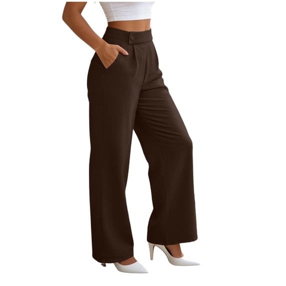 Cagogo Womens Wide Leg High Waisted Flowy Solid Elegant Office Long Pants Trousers Casual Loose Palazzo Pants for Work Beach Travel Fashion Clothes, Coffee 2XL