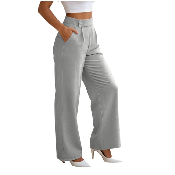 Cagogo Womens Wide Leg High Waisted Flowy Solid Elegant Office Long Pants Trousers Casual Loose Palazzo Pants for Work Beach Travel Fashion Clothes, Gray 2XL