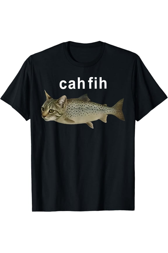 Cah Fih Catfish Misspelled Fish Meme Cat Calling Random Mens T-Shirt