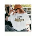 thumbnail image 1 of Cah Fih Shirt - Funny Misspelled Fish Meme Graphic Tee With Cat & Fish Design, Medium-Stretch Casual Short Sleeve Round Neck T-Shirt For Men & Women, Machine Washable Humorous Apparel, 1 of 3