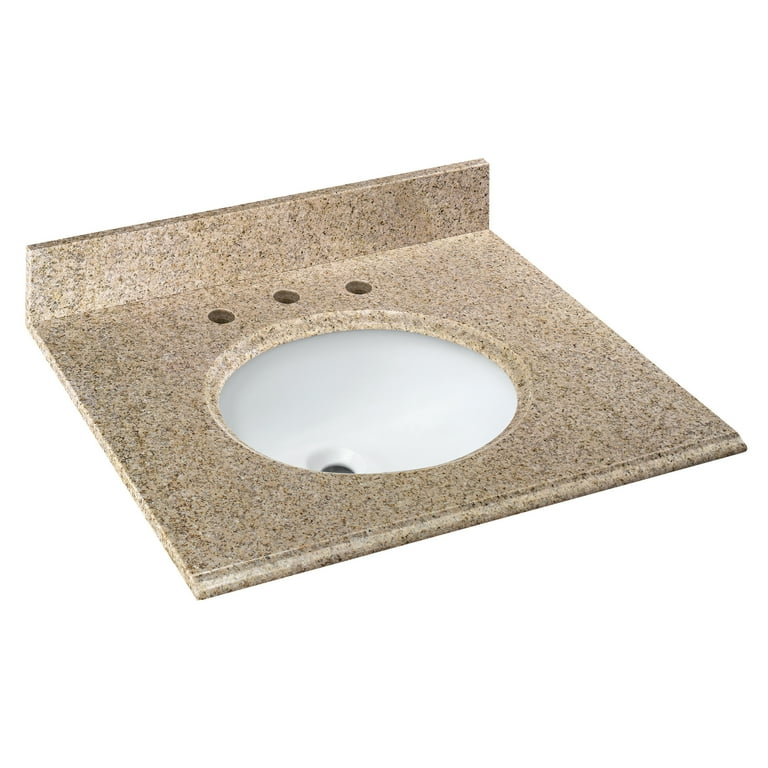25 in. x 22 in. Granite Vanity Top in Beige with White Bowl and 4 in. Faucet Spread 25 in. x 22 in. Granite Vanity Top in Beige with White Bowl and 4 in. Faucet Spread