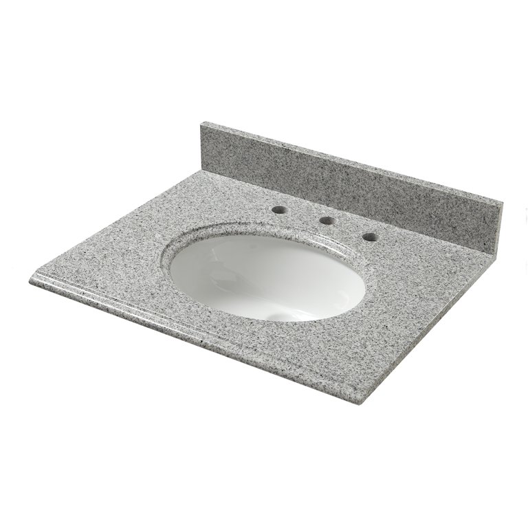 25 in. x 22 in. Granite Vanity Top in Beige with White Bowl and 4 in. Faucet Spread 25 in. x 22 in. Granite Vanity Top in Beige with White Bowl and 4 in. Faucet Spread