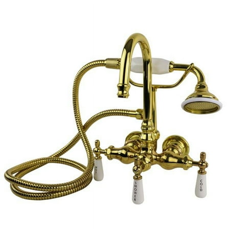 Cahaba CCLTW04PB Gooseneck Wall-Mounted Tub Filler with Handshower, Polished Brass