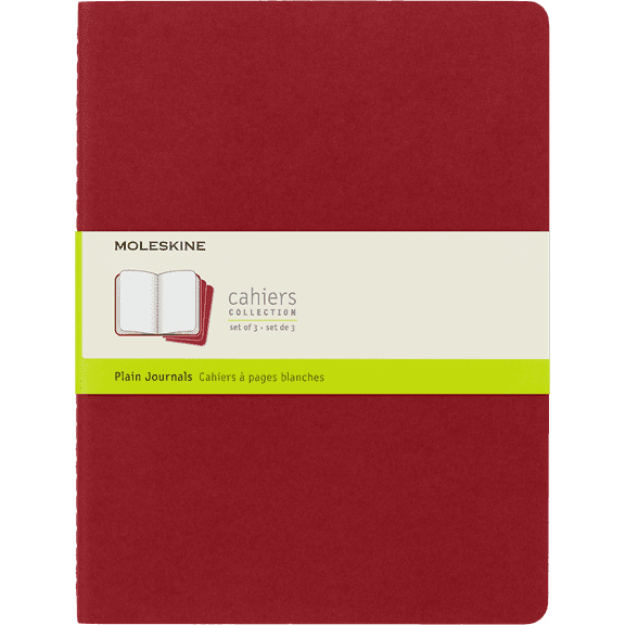 Cahier Journals: Moleskine Cahier Journal (Set of 3), Extra Large, Plain, Cranberry Red, Soft Cover (7.5 x 10) (Diary)