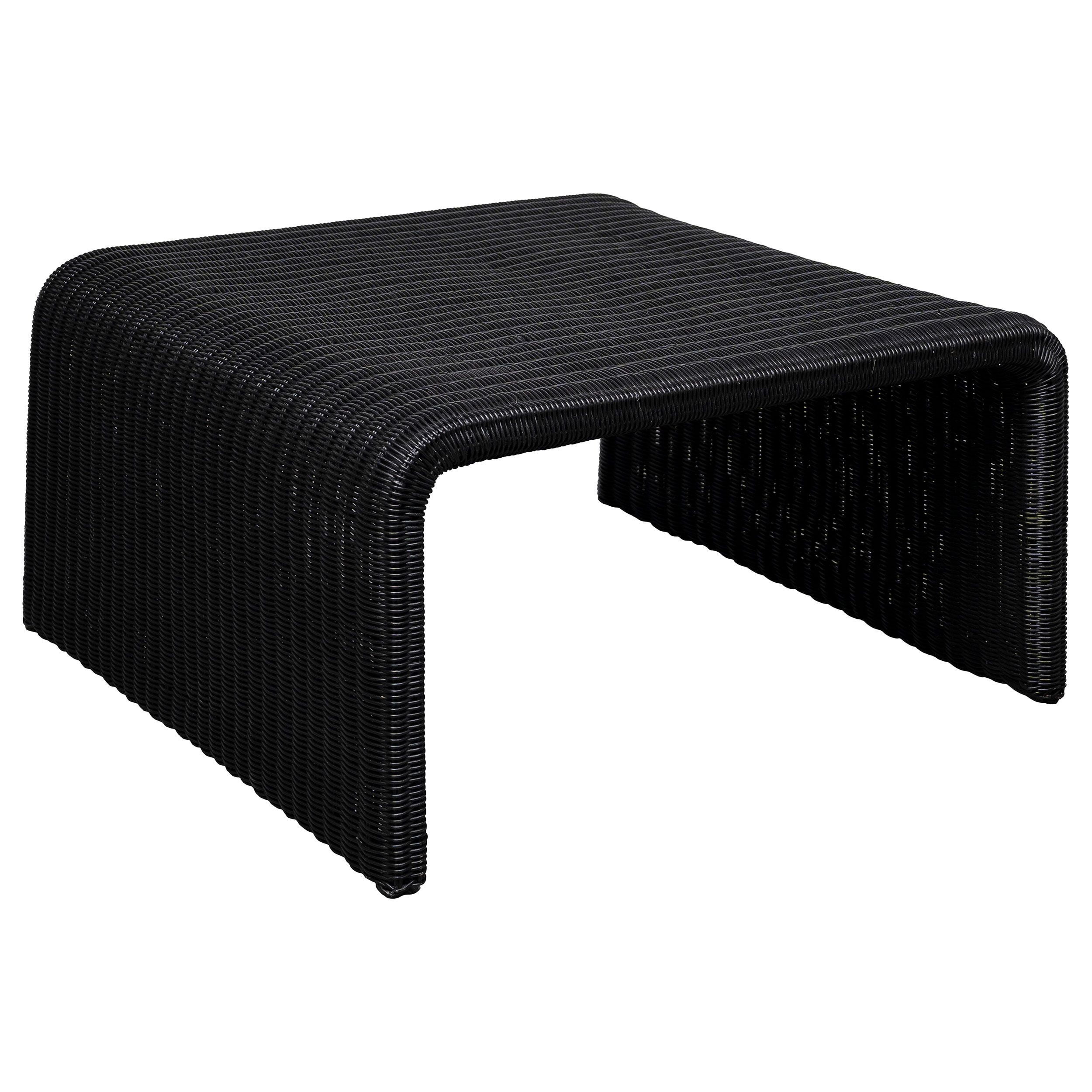 Black Woven Rattan Square Coastal Coffee Table