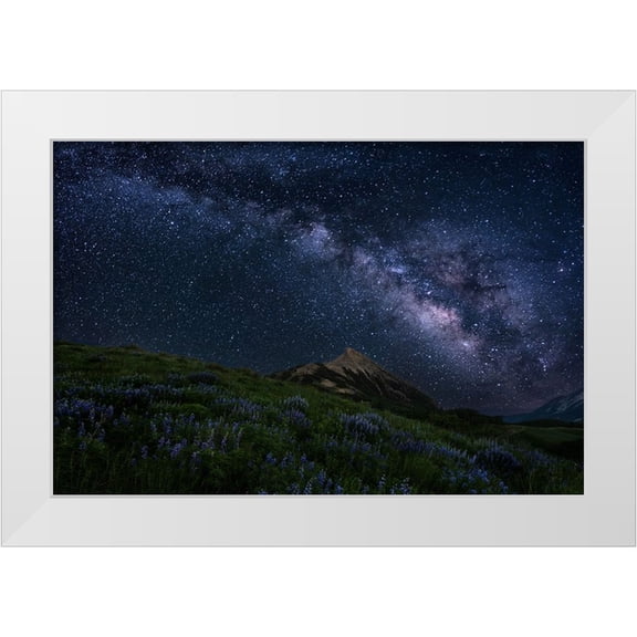 Cai, James 32x23 White Modern Wood Framed Museum Art Print Titled - Night Sky Over A Mountain Ridge