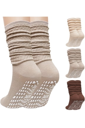 Slouch Socks with Grip, CaiDieNu 3 Pairs Pilate Socks, Non Slip Socks - Cotton Scrunch Grip Socks Pilates for Yoga Barre Workout & Fitness