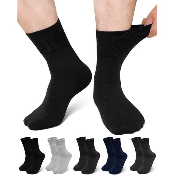 Mens Dress Socks - 5 Pairs Mens Socks, CaiDieNu Breathable Crew Socks Non Binding Cotton Socks for Work Business Leisure Home Size 11-13