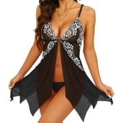 CAIDIENU Lingerie for Women Front Closure Lace Babydoll Lingerie Sets Womens Lingerie - Black