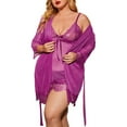 thumbnail image 1 of Plus Size Lingerie, CaiDieNu Lingerie for Women, 3-Piece Lingerie Set Sexy Nightgowns, Sheer Robe & Thong - Purple, 1 of 7