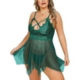 thumbnail image 1 of Plus Size Lingerie, CaiDieNu Lingerie for Women Plus Size, Sexy Lingerie Low Back Lace Mesh Chemise - Green 4XL, 1 of 5