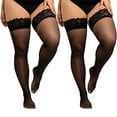 thumbnail image 1 of Thigh High Stockings Plus Size, CaiDieNu 30D Stockings for Women Anti-Snag Lace Top Stay Up, 2-Pack, Black, 1 of 6