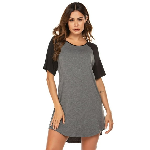 CaiDieNu Womens Nightgown Short Sleeve Sleepshirt Round Neck Sleepwear Casual Loungewear Ladies Sleepwear, Deep Gray L
